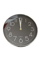 ELEGANCKI ZEGAR ŚCIENNY OKRĄGŁY 25 CM SUPER CICHY KWARCOWY CZARNO SREBRNY