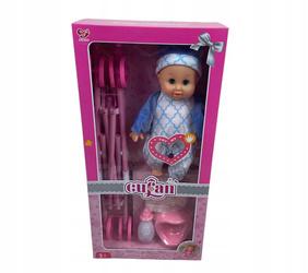 Lalka bobas z wózkiem spacerówką + akcesoria