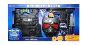 ZESTAW POLICYJNY KAMIZELKA, MASKA, PISTOLET I INNE