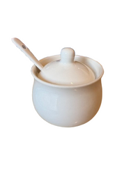 Cukiernica biała porcelanowa z łyżeczką