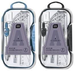 ACADEMY ZESTAW GEOMETRYCZNY 7 elementów CYRKIEL, LINIJKA, EKIERKI, RYSIKI