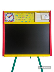 TABLICA SZKOLNA DREWNIANA Z ZEGARKIEM, ALFABETEM I LICZYDŁEM